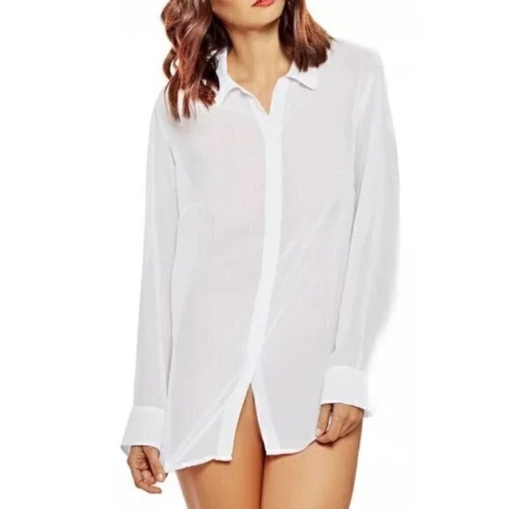 ICollection Sexy Chiffon Sleep Shirt-White Size Small